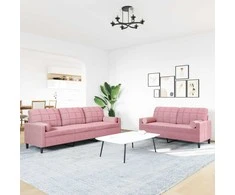 Sofa Sofos komplektas su pagalvėlėmis, 2 dalių, rožinis, aksomas