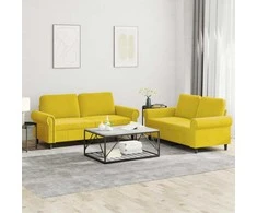 Sofa Sofos komplektas su pagalvėlėmis, 2 dalių, geltonas, aksomas