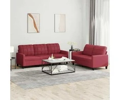 Sofa Sofos komplektas su pagalvėlėmis, 2 dalių, vyno, dirbtinė oda