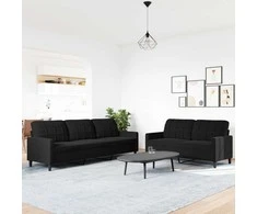 Sofa Sofos komplektas su pagalvėlėmis, 2 dalių, juodas, aksomas