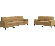 Sofa Sofos komplektas su pagalvėlėmis, 2 dalių, rudas, aksomas