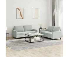 Sofa Sofos komplektas su pagalvėlėmis, 2 dalių, pilkas, aksomas