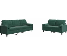 Sofa Sofos komplektas su pagalvėlėmis, 2 dalių, žalias, aksomas