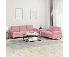 Sofa Sofos komplektas su pagalvėlėmis, 2 dalių, rožinis, aksomas