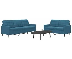 Sofa Sofos komplektas su pagalvėlėmis, 2 dalių, mėlynas, aksomas