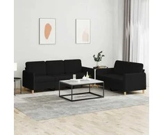 Sofa Sofos komplektas su pagalvėlėmis, 2 dalių, juodas, audinys