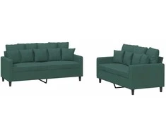Sofa Sofos komplektas su pagalvėlėmis, 2 dalių, žalias, aksomas
