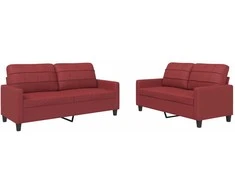 Sofa Sofos komplektas su pagalvėlėmis, 2 dalių, vyno, dirbtinė oda