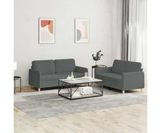 Sofa Sofos komplektas su pagalvėlėmis, 2 dalių, pilkas, audinys