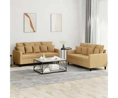 Sofa Sofos komplektas su pagalvėlėmis, 2 dalių, rudas, aksomas
