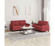 Sofa Sofos komplektas su pagalvėlėmis, 2 dalių, vyno, dirbtinė oda