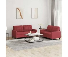Sofa Sofos komplektas su pagalvėlėmis, 2 dalių, vyno, dirbtinė oda