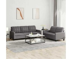 Sofa Sofos komplektas su pagalvėlėmis, 2 dalių, pilkas, dirbtinė oda