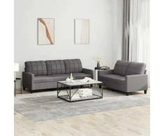 Sofa Sofos komplektas su pagalvėlėmis, 2 dalių, pilkas, dirbtinė oda