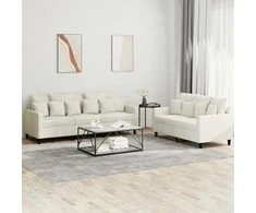 Sofa Sofos komplektas su pagalvėlėmis, 2 dalių, kreminis, aksomas