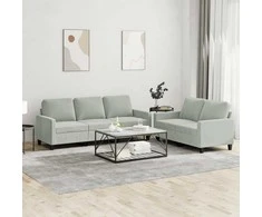 Sofa Sofos komplektas su pagalvėlėmis, 2 dalių, pilkas, aksomas