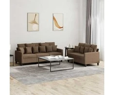Sofa Sofos komplektas su pagalvėlėmis, 2 dalių, rudas, audinys