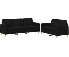 Sofa Sofos komplektas su pagalvėlėmis, 2 dalių, juodas, audinys