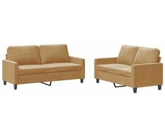 Sofa Sofos komplektas su pagalvėlėmis, 2 dalių, rudas, aksomas