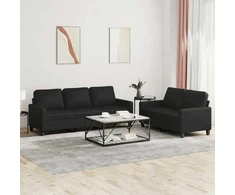 Sofa Sofos komplektas su pagalvėlėmis, 2 dalių, juodas, dirbtinė oda