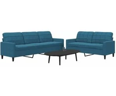Sofa Sofos komplektas su pagalvėlėmis, 2 dalių, mėlynas, aksomas