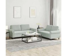 Sofa Sofos komplektas su pagalvėlėmis, 2 dalių, pilkas, aksomas