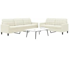 Sofa Sofos komplektas su pagalvėlėmis, 2 dalių, kreminis, aksomas