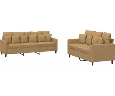 Sofa Sofos komplektas su pagalvėlėmis, 2 dalių, rudas, aksomas