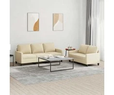Sofa Sofos komplektas su pagalvėlėmis, 2 dalių, kreminis, audinys