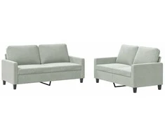 Sofa Sofos komplektas su pagalvėlėmis, 2 dalių, pilkas, aksomas