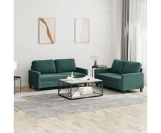 Sofa Sofos komplektas su pagalvėlėmis, 2 dalių, žalias, aksomas
