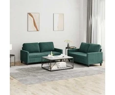 Sofa Sofos komplektas su pagalvėlėmis, 2 dalių, žalias, aksomas