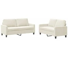 Sofa Sofos komplektas su pagalvėlėmis, 2 dalių, kreminis, aksomas