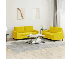 Sofa Sofos komplektas su pagalvėlėmis, 2 dalių, geltonas, aksomas