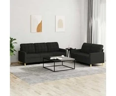 Sofa Sofos komplektas su pagalvėlėmis, 2 dalių, juodas, audinys