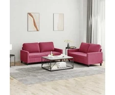 Sofa Sofos komplektas su pagalvėlėmis, 2 dalių, vyno, aksomas