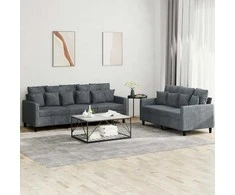 Sofa Sofos komplektas su pagalvėlėmis, 2 dalių, pilkas, aksomas