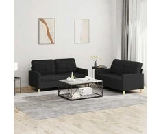 Sofa Sofos komplektas su pagalvėlėmis, 2 dalių, juodas, audinys