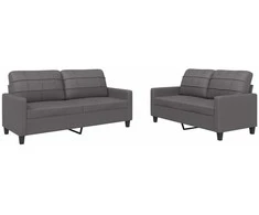Sofa Sofos komplektas su pagalvėlėmis, 2 dalių, pilkas, dirbtinė oda