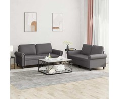 Sofa Sofos komplektas su pagalvėlėmis, 2 dalių, pilkas, dirbtinė oda