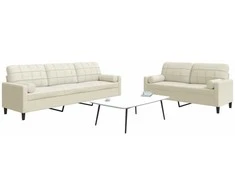 Sofa Sofos komplektas su pagalvėlėmis, 2 dalių, kreminis, aksomas
