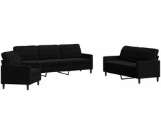 Sofa Sofos komplektas su pagalvėlėmis, 3 dalių, juodas, aksomas