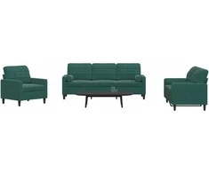 Sofa Sofos komplektas su pagalvėlėmis, 3 dalių, žalias, aksomas