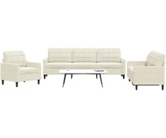 Sofa Sofos komplektas su pagalvėlėmis, 3 dalių, kreminis, aksomas