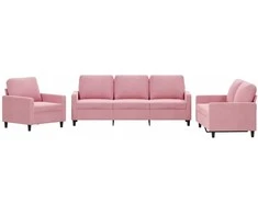 Sofa Sofos komplektas su pagalvėlėmis, 3 dalių, rožinis, aksomas