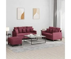 Sofa Sofos komplektas su pagalvėlėmis, 3 dalių, vyno, audinys