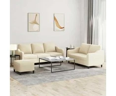 Sofa Sofos komplektas su pagalvėlėmis, 3 dalių, kreminis, audinys