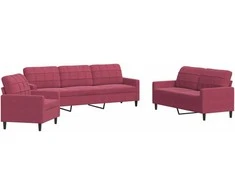 Sofa Sofos komplektas su pagalvėlėmis, 3 dalių, vyno, aksomas