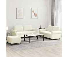 Sofa Sofos komplektas su pagalvėlėmis, 3 dalių, kreminis, aksomas
