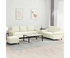 Sofa Sofos komplektas su pagalvėlėmis, 3 dalių, kreminis, aksomas